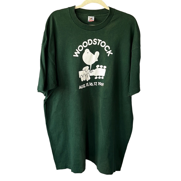 Vintage 90s Woodstock Festival Green T-shirt size XXXL - Picture 1 of 9